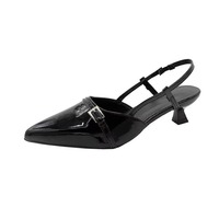 Escarpins Slingback au Design Élégant à Bout Pointu et Talons Chaton avec Boucle Métallique – Chaussures de Bureau Élégantes et Sandales Couleur Unie