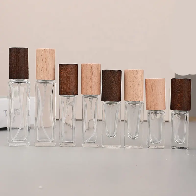 Cristal fantaisie 5 ml 6 ml 10 ml atomiseur rechargeable bouchon en bois carré bouteilles de parfum vaporisateur bouchon en bois