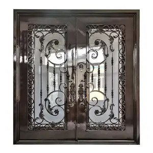 Entry Doors Hot Sale Flat Exterior Front Metal Steel Entry Doors For House Modern Main Wrought Iron Grill Entrance Double Entry Door Designs