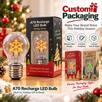 Ampoule LED rechargeable A70 en plastique prête à être expédiée, motif de Noël personnalisé, lumière décorative sans fil USB-C, emballage OEM, CE