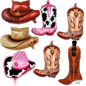 สีน้ําตาล Cowgirl รองเท้าบูทบอลลูนสุขสันต์วันเกิดของขวัญเด็กของเล่นเม็กซิกันธีมเทศกาลอุปกรณ์ตกแต่ง