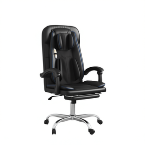 Sedia da Ufficio in Pelle PU Nera con Funzione Massaggio, Braccioli Regolabili, Poggiatesta Integrato, Girevole, Base in Metallo - Product Image 1