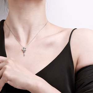 S925 Sterling Silver Platinum Plated <b>Pendant</b> <b>Necklace</b> Women's Crown Key <b>Pendant</b> <b>Necklace</b> Moissanite <b>Necklace</b> - Product Image 3