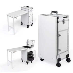 Portable <b>Foldable</b> Rolling Nail Art <b>Table</b> Makeup Train Case LED Mirror 4 Drawers Heavy Duty Mobile Manicure Workstation Dust - Product Image 6