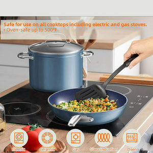 Batterie de cuisine 12 pièces en céramique bleue antiadhésive avec couvercles en verre et poignées en acier inoxydable, compatible gaz et induction – Offre spéciale - Product Image 6
