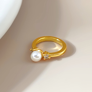 Bijoux de mode classiques, bague en zircon plaquée or 18 carats, imitation perle, anneaux délicats pour femmes - Product Image 2