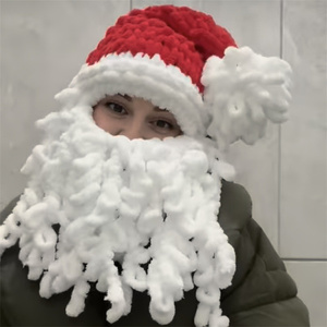 SZ1440 vendita calda 2025 fatti a mano grossi cappelli da festa di spessore cappelli da festa lavorati a maglia cappello di Babbo Natale all'uncinetto berretti di natale con barba - Product Image 2