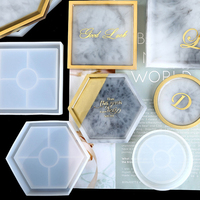 DM589 carré rond hexagone conception géode sous-verre résine Silicone moule moulage tasse tapis moules Para résine époxy transparent