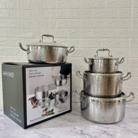 Ensemble de cuisine minimaliste moderne en acier inoxydable 304 à trois couches non revêtu, quatre pièces : marmite, casserole à lait, poêle à frire, couvercle en acier