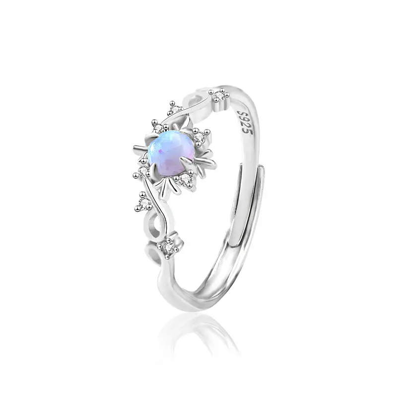 Wholesale Premiumsterling Adjustable Ring Best Friend Zircon Blue Opal Floral With Flower S925 Silver Ring