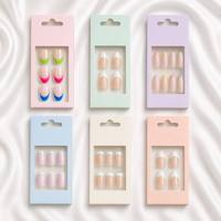 Faux Ongles à Presser French Manucure Pastel Personnalisés en Gros 24 Pièces Designs Mixtes Amande Carré Acrylique Ongles Artificiels