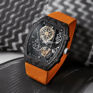 RM 2705 Style Floating Tourbillon Racing Wheel Rim Design Exposed Gear <b>Automatic</b> Mechanical Watch Carbon Fiber Case Rubber 100m - Product Image 1