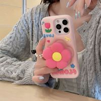 Étui de téléphone portable en silicone antidérapant 3D en trois dimensions rose mignon fille fleur de printemps pour 16pro Max 15 14 Pro 13 12