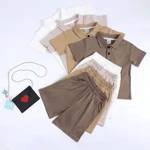 Ready To Ship Baby Summer Clothes Kids Solid Color Essentials Outfits Fashion Boys Cotton Polo Shirt +shorts 2 Pcs Tracksuit Set
