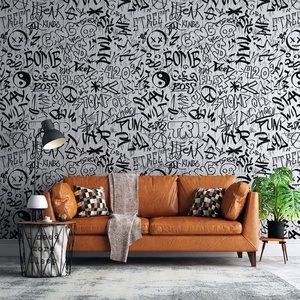 Arte callejero urbano dibujos animados en blanco y negro <span class=keywords><strong>graffiti</strong></span> peeling murales papel tapiz autoadhesivo - Product Image 1