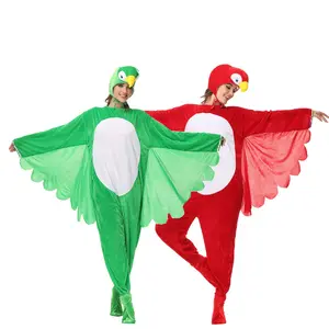 Nouveau dessin animé animal adulte onesie costume cosplay perroquet costume pyjama vert/rouge onesie