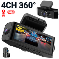 Cámara para Coche de 4 Canales, 4K, 5G, WiFi, Visión Nocturna de 360 Grados, Sensor G, GPS, Grabador de Video con IA, Monitor de Estacionamiento, DVR