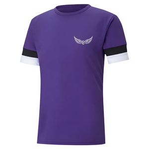 Maillot à manches courtes pour homme, col rond, logo brodé, évacuation de l'humidité, coupe classique, vêtements pour adultes, couleur violette - Product Image 1