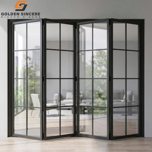 GS Aluminum Folding <b>Door</b> Indoor with Stainless Steel Mesh <b>Screen</b> Single Glass Bi Fold <b>Door</b> - Product Image 5