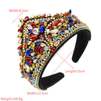 DREAM FASHION Serre-tête Rétro Style Couronne Fait Main avec Strass Diamantés Colorés, Large et Personnalisé pour Femme, Style Baroque, Idéal pour Instagram