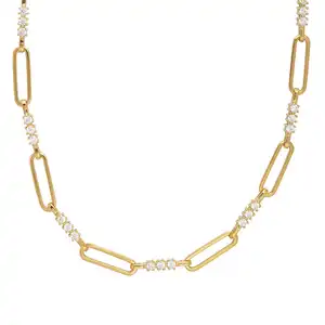 Laodun Hot Sales Fashion Popular Necklace Minimalist Zircon Simple Design Chain Brass Choker Necklace Vermeil