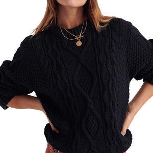Pull en laine mélangée pour femmes, col rond, tricot torsadé, coupe ample, décontracté, pour rendez-vous, événements culturels, design texturé, vente en gros personnalisée - Product Image 1