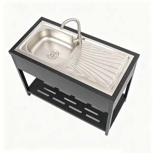 Lavabo Multifunzionale Autoportante in Acciaio Inox, Lavello da Esterno per Lavanderia, Lavabo per Giardino e Garage - Product Image 3