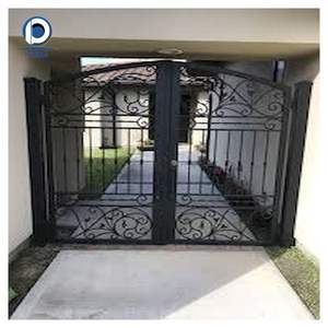 Puerta Doble de Hierro Forjado con Arco Tallado Estilo Europeo <span class=keywords><strong>Prima</strong></span>, Puerta de Villa de Lujo con Vidrio Negro Vintage - Product Image 6