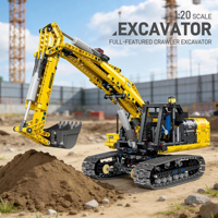 STOCK 57023 MOC Technical RC 1:20 Excavadora de orugas con todas las funciones, bloques de construcción de plástico ABS, juguetes unisex, regalo de Navidad