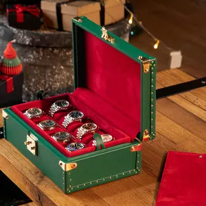Rollo de reloj de cuero genuino de lujo con 8 ranuras y caja de almacenamiento Embalaje de lujo personalizado para caja de reloj Tronco organizado de fábrica