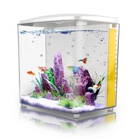 FREESEA Aquarium élégant en verre de petite taille, écologique, pour la maison, avec coins arrondis, mini aquarium
