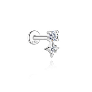 Pendiente de Plata de Ley 925 con Moissanita y Diseño Plano para Joyería Corporal - Product Image 3