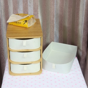 Office desktop <b>storage</b> box, jewelry <b>storage</b> drawer type, bamboo and wood fabric <b>dressing</b> <b>table</b> organizer, export customized - Product Image 2