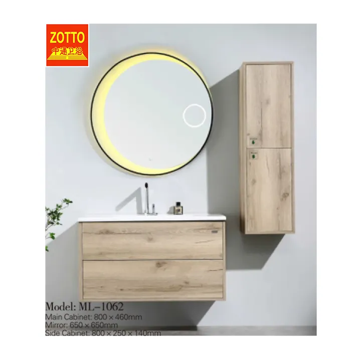 Meubles de lavabo de salle de bains moderne, 800mm, ensemble avec miroir Led et armoire latérale