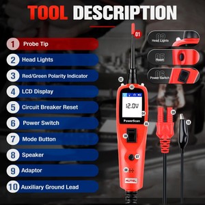 Testeur de circuit de batterie automobile Autel PowerScan PS100, kit de sondes de puissance, <span class=keywords><strong>12V</strong></span> 24V, outil de diagnostic du système électrique automobile - Product Image 4