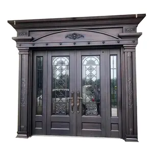 Security Entry House Steel 4 Panel French Door with Safety Design Glass Door Photos Swing Zinc Alloy Villa Main Door 90mm