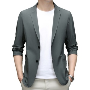<span class=keywords><strong>Traje</strong></span> de <span class=keywords><strong>hombre</strong></span> de seda helada con textura gofrada, chaqueta delgada de un solo botón, transpirable, elástica, sin costuras, para negocios, versátil. - Product Image 5