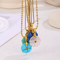 Collier tendance pour femme en acier inoxydable plaqué or avec pendentif en pierre naturelle en forme d'animal et de fleur (Lapis Lazuli, Amazonite) – Idéal comme cadeau