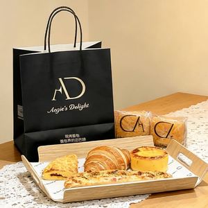 Sac en papier kraft biodégradable écologique personnalisé avec votre propre logo, sacs en papier kraft avec poignées, emballage pour gâteaux, pain, desserts - Product Image 4