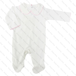 Tutina con Piedini per Neonata 100% <span class=keywords><strong>Cotone</strong></span> con Monogramma, Bianca con Bordo Picot Rosa, Set per Neonati e Bambini - Product Image 2