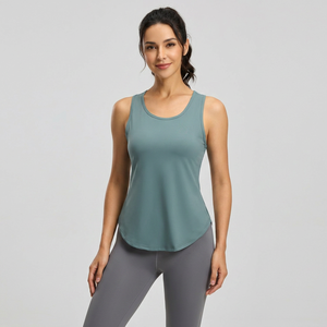 Débardeur de sport pour femme en maille ajourée, dos nageur, ourlet incurvé, séchage rapide, respirant, sans manches, pour yoga, gym, entraînement, fitness OEM ODM - Product Image 5