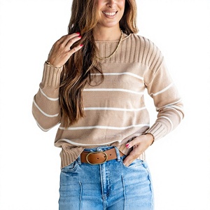 Pull tricoté décontracté pour femme, col rond torsadé, couleur unie, maille torsadée, 100 % coton, 300 GSM, bonne qualité, automne-hiver - Product Image 4