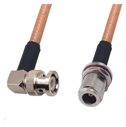 Rg142 N nữ vách ngăn để BNC Nam cắm góc bên phải kết nối RF đồng trục Jumper Pigtail Cáp