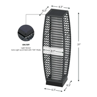 Grand lampadaire intégré en métal noir alimenté à l'énergie solaire LED entièrement résistant aux intempéries extérieur jardin patio sans flamme bougie lanterne