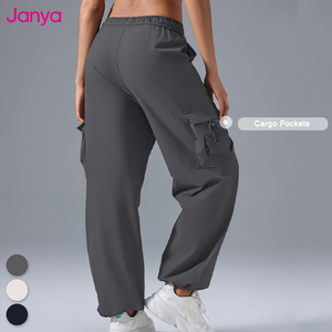 Janya Pantalon <span class=keywords><strong>de</strong></span> jogging cargo pour <span class=keywords><strong>femme</strong></span> avec cordon <span class=keywords><strong>de</strong></span> serrage taille élastique poches multiples Gym Workout Running Hiking Lounge Pantalon décontracté - Product Image 3
