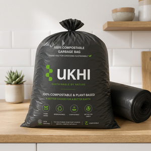 UKHI Brand PBAT PLA Cornstarch Biodegradable And <b>Compostable</b> 40 Microns Side Gusset Large Square Bottom Heat Seal Garbage <b>Bag</b> - Product Image 3