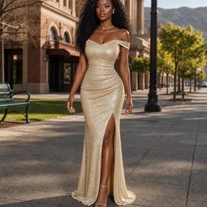 Vestido de Noche Elegante de Satén con un Solo Hombro, Corte Sirena, Largo hasta el Suelo, Abertura Lateral, Cintura Natural, Color Sólido, para Todas las Temporadas - Product Image 4
