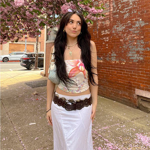 Débardeur sans bretelles à imprimé floral pour femme, coupe ajustée, dos nu, court, camisole d'été décontractée pour les vacances en polyester tricoté élasthanne - Product Image 3