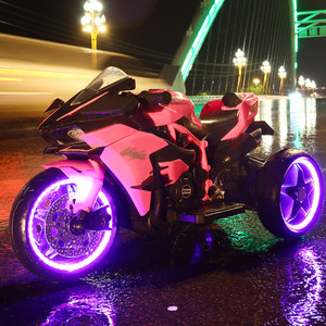 Moto électrique Ninja pour enfants rechargeable, 1-6 ans, double propulsion, avec lumières LED, couleur blanc et noir - Product Image 2