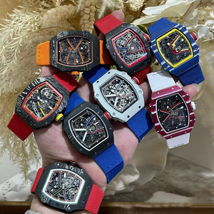 Montre mécanique de luxe ultra-fine en fibre de carbone avec tourbillon, style hip-hop RM, squelette tonneau 41 mm, bracelet en nylon - Product Image 4